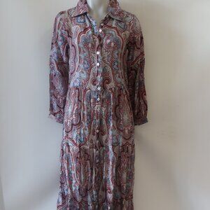 NWT Womens Guadalupe Celina Red, Blue, Gray Design Maxi Dress L